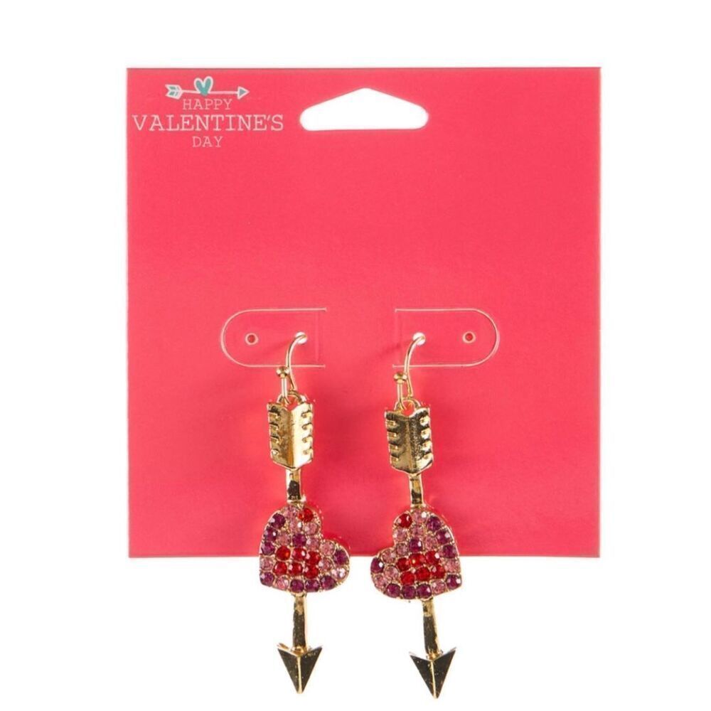 Earrings Heart Arrow Key Dangle Red Pink Gold Jewelry Gift Betsey Johnson Vibes - Picture 4 of 9